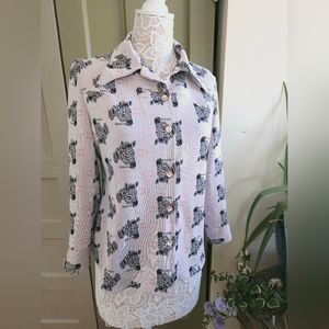 Vintage 70s Masai Mara Zebra Double Knit Polyester Western Shirt Women’s Small